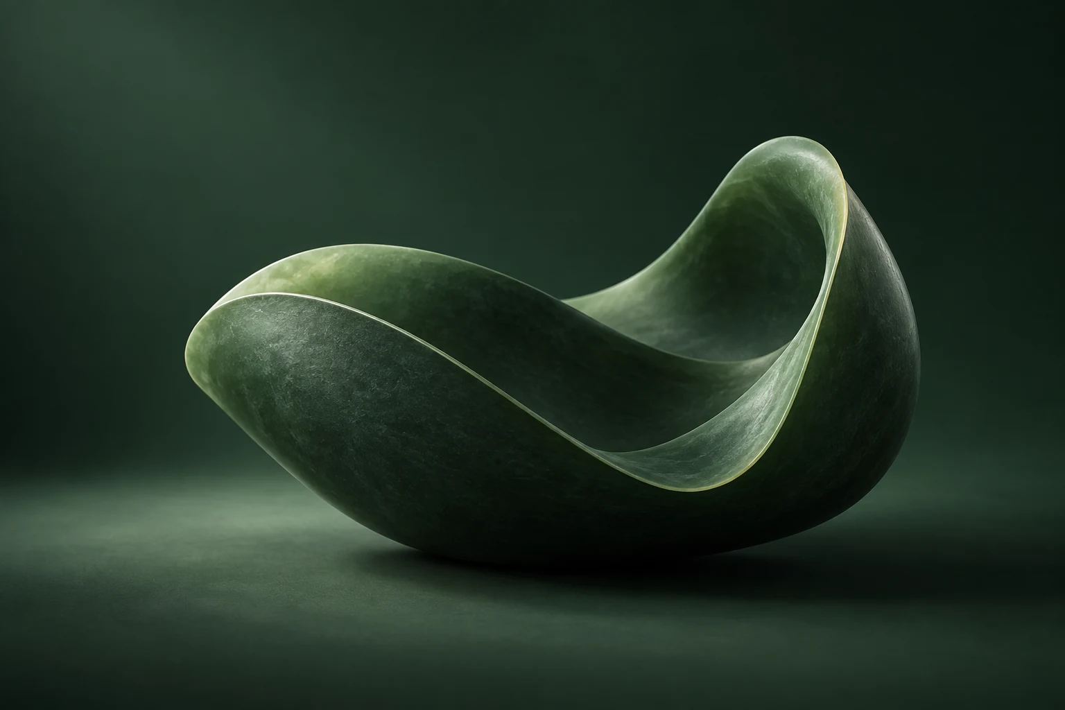 A sculptural green form with softly folded, leaf-like edges